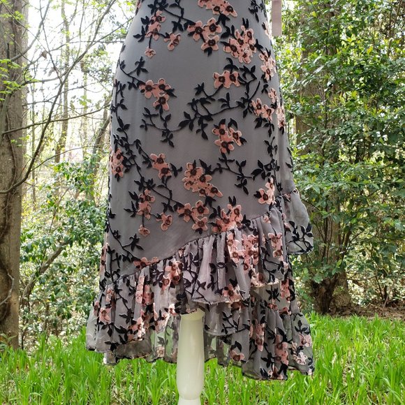 AVEC LES FILLES Burnout Party Dress in Gray + Pink Floral Size 2 New - Picture 14 of 16